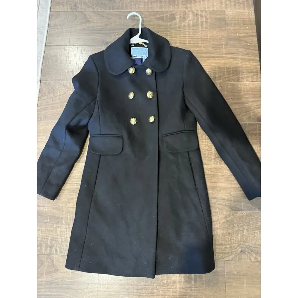 Draper James Woman's Faux Pea  Coat Gold Snap Buttons ‎ Lined  Black Size 2